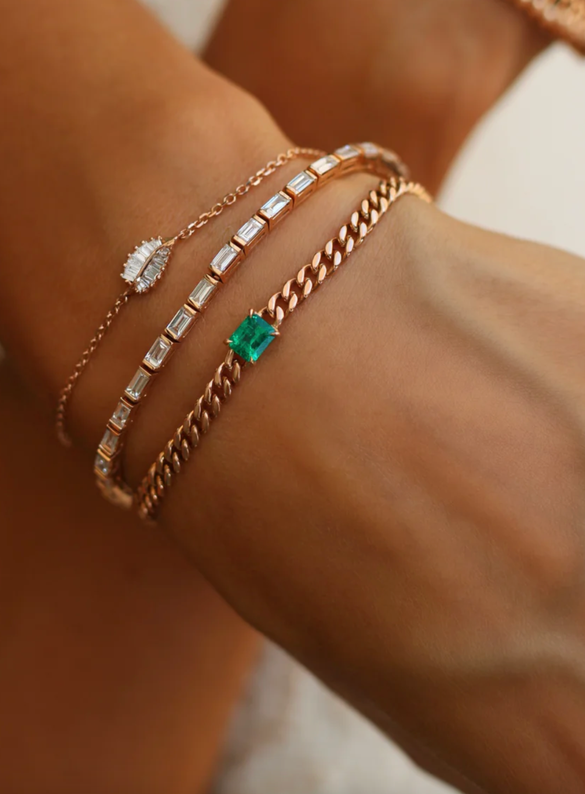 Cuban Link Bracelet with Emerald Center