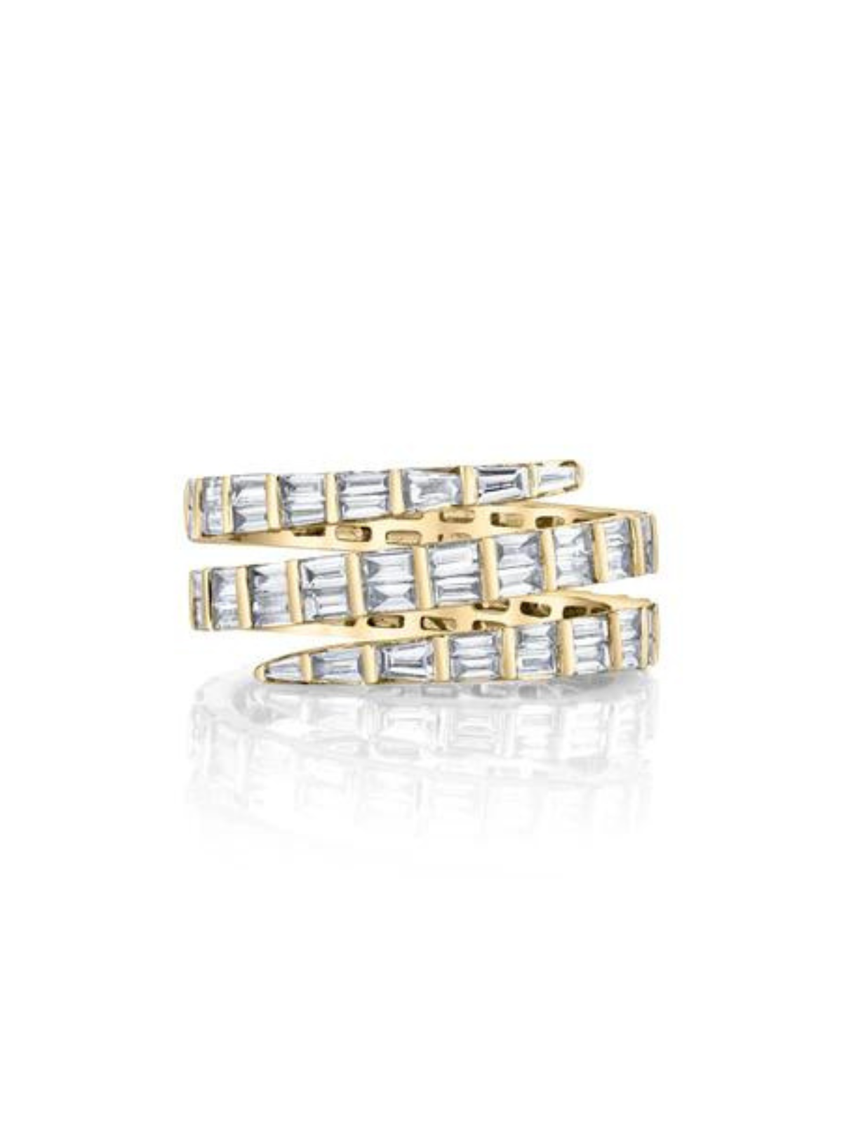 Three Row Baguette Diamond Coil Ring