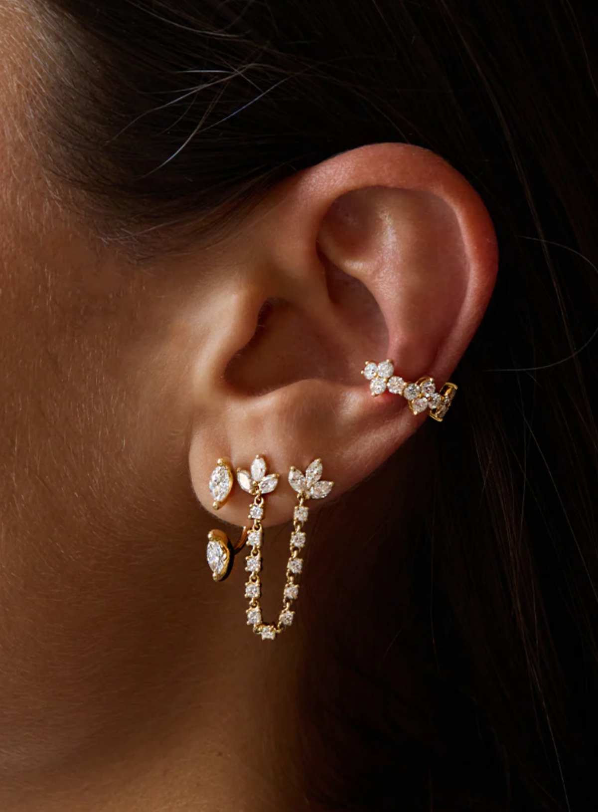 Diamond Lotus Double Piercing Earring