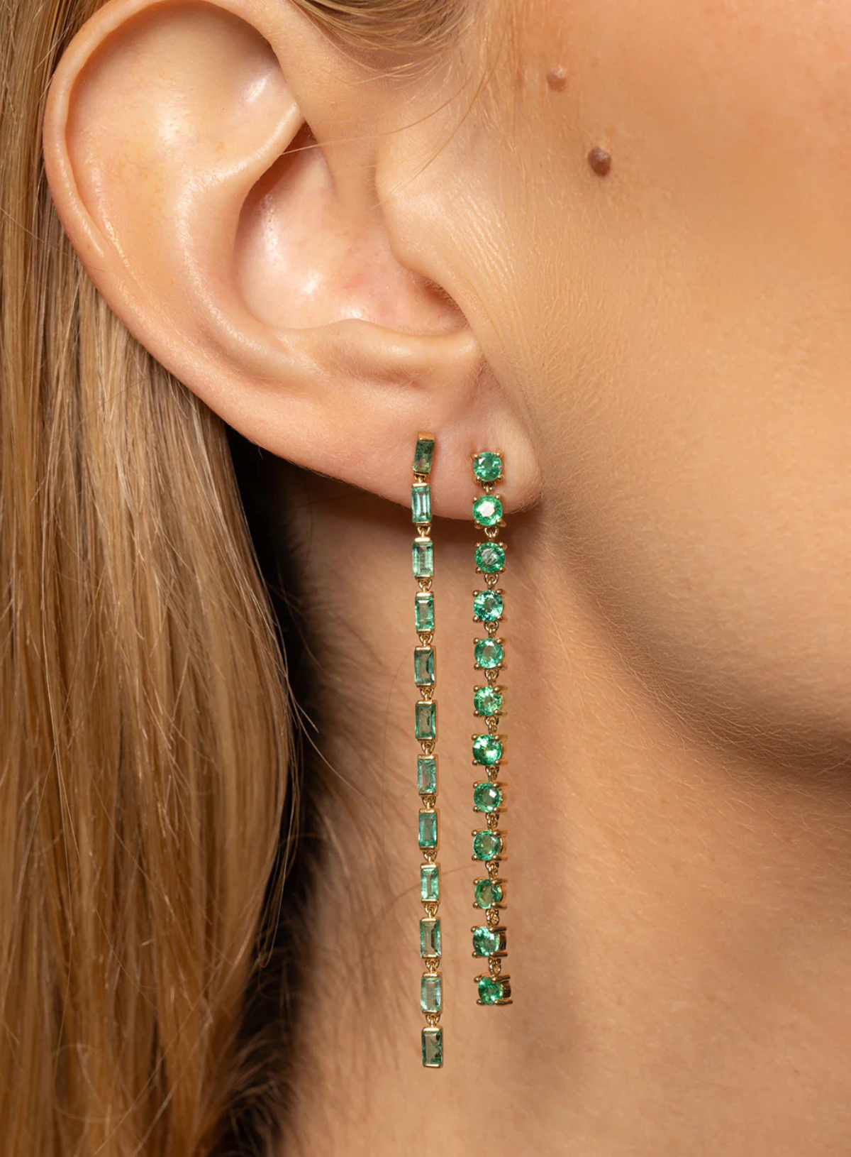 Emerald Baguette Link Earrings