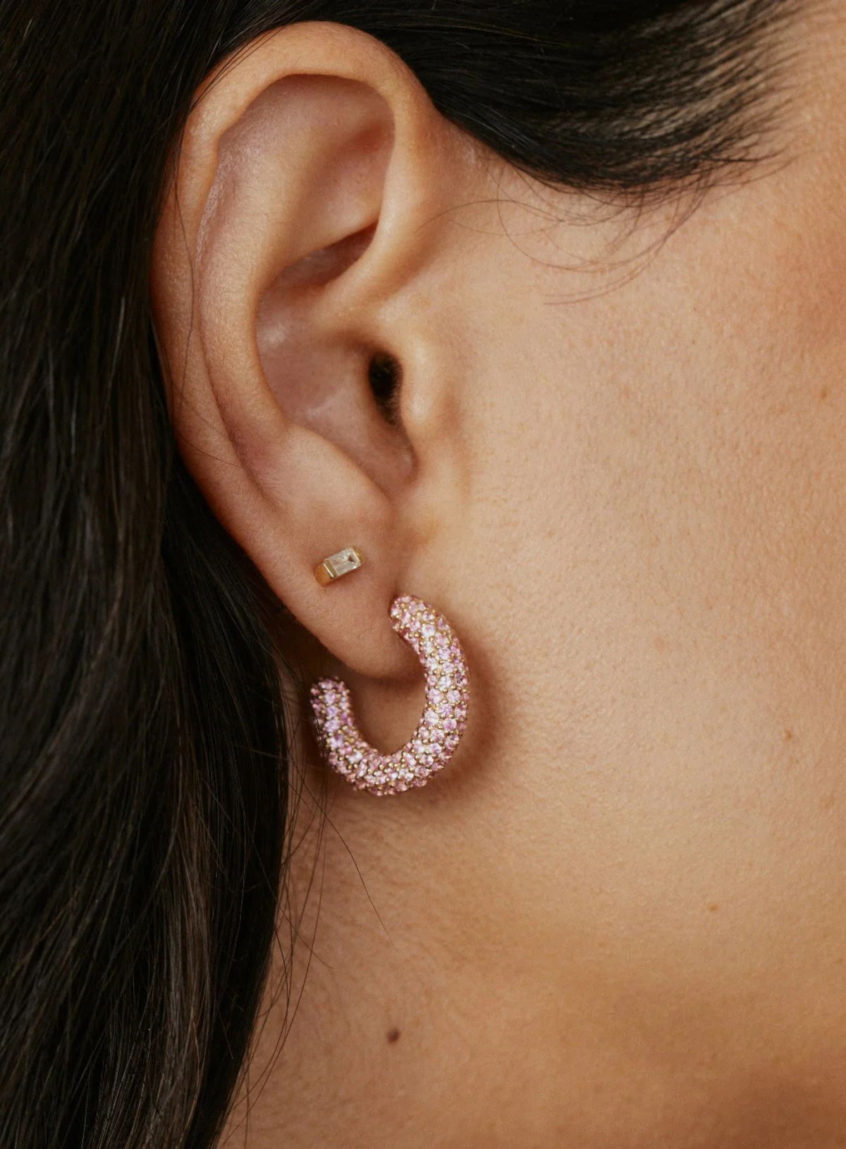 Mini Pink Sapphire Party Hoops